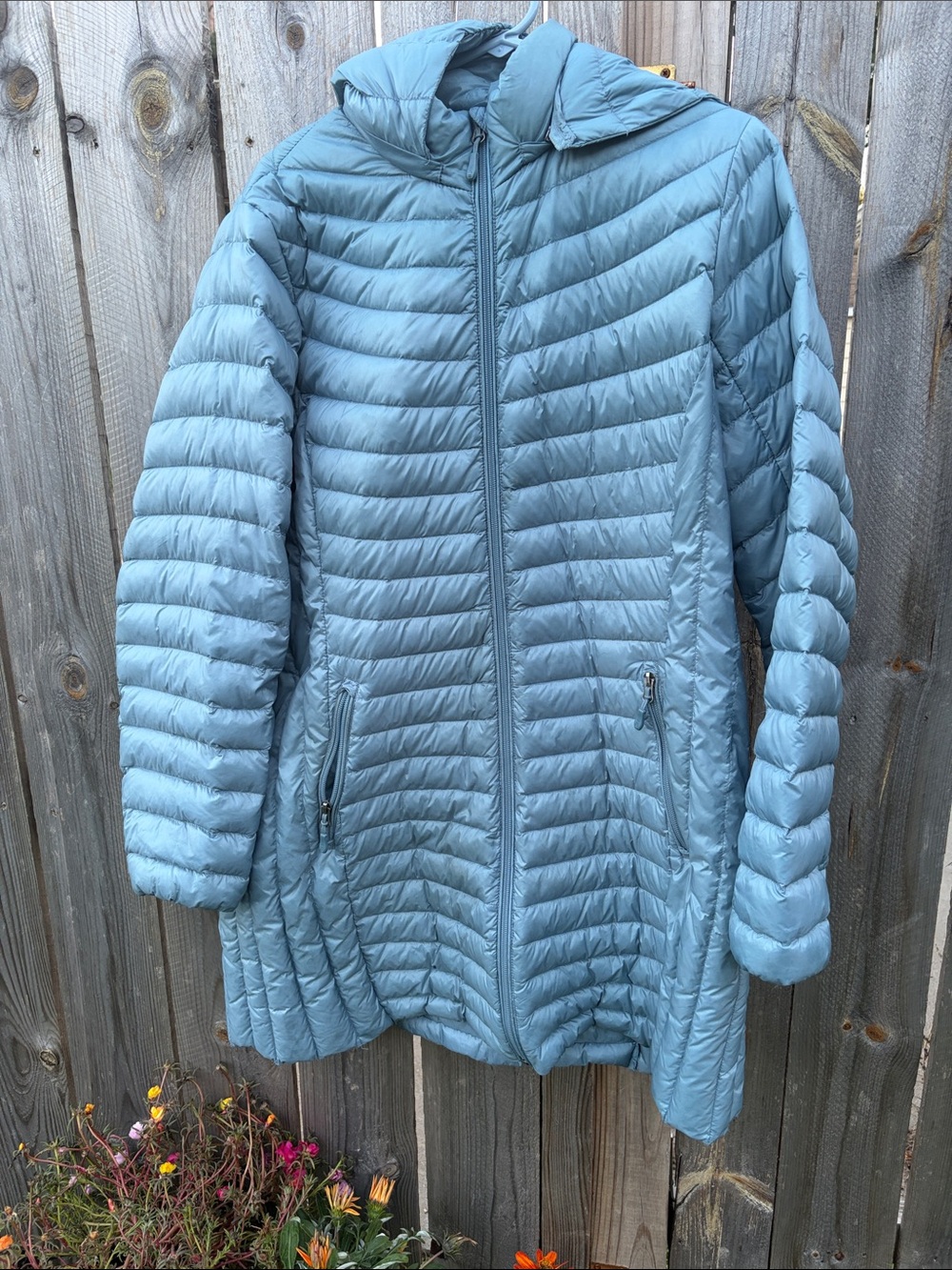 32 Degrees Women's Dusty Blue Long Quilted Hooded Packable Puffer